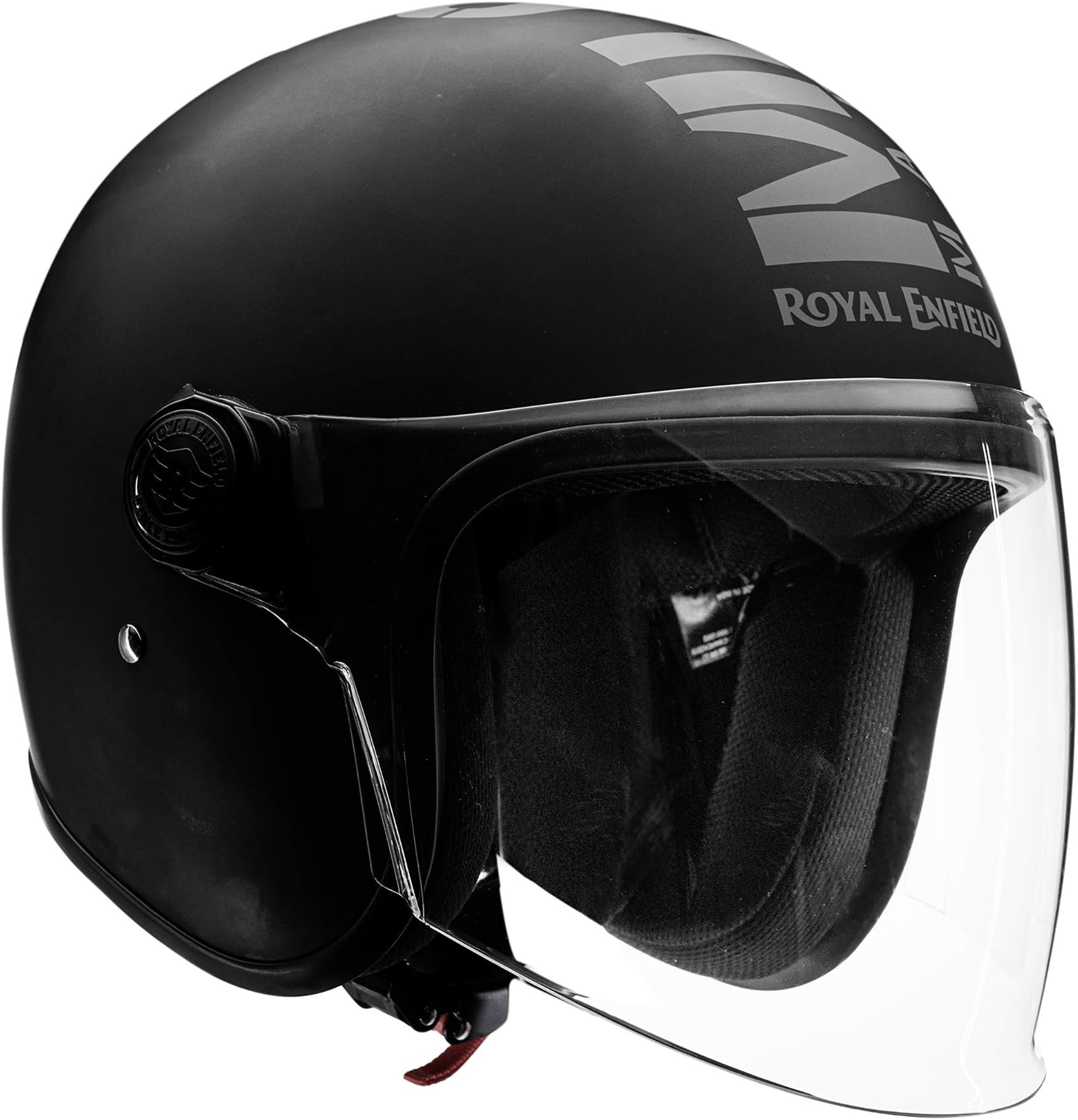 Royal Enfield Open Face MLG Riding Helmet with Clear Visor Matt Black & Grey, Size: L(59-60Cm) Impact Protection, Excellent Scratch Resistance, Anti-Microbial Fabric