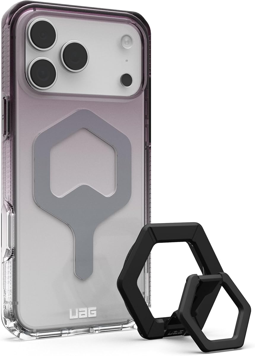 URBAN ARMOR GEAR UAG Diseñado para iPhone 17 Pro Max Caso 6.9" Plyo Compatible con MagSafe Anti-Amarillamiento Paquete de cubierta protectora transparente con soporte de anillo magnético (Negro/Transparente Ombré + Negro/Negro)