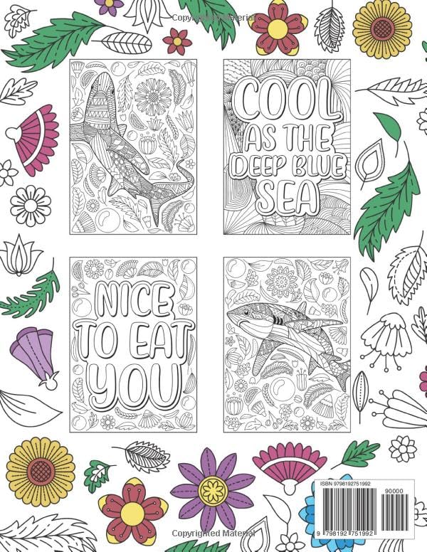 Thresher Shark Coloring Book: Zentangle & Mandala Patterns for Stress Relief, and Freestyle Drawing Pages or Funny Quotes with Floral Cover image 3