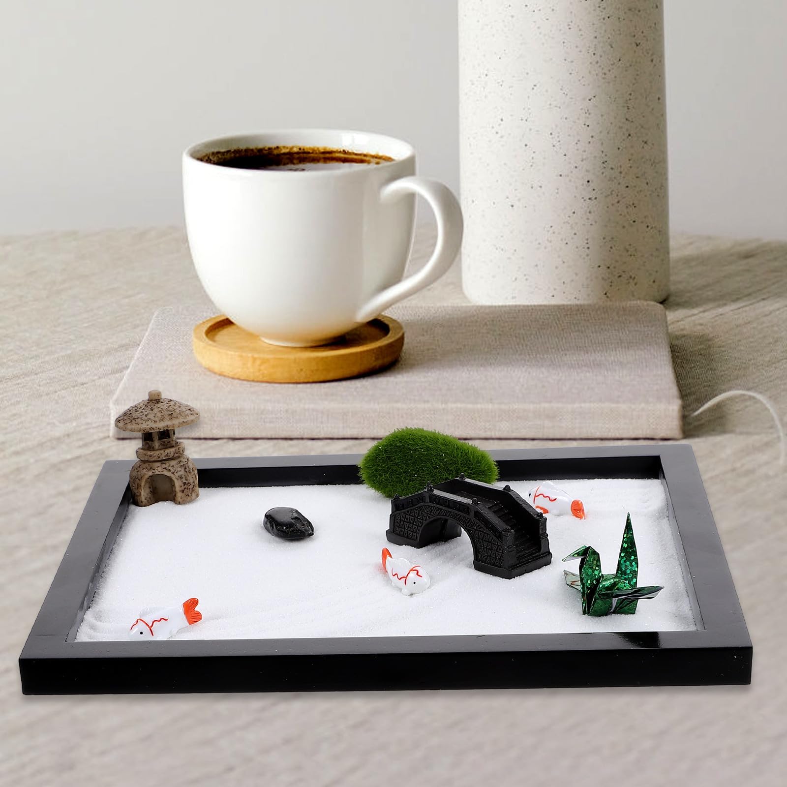 Jardín Zen Paisaje Negro de Madera en Miniatura para Escritorio