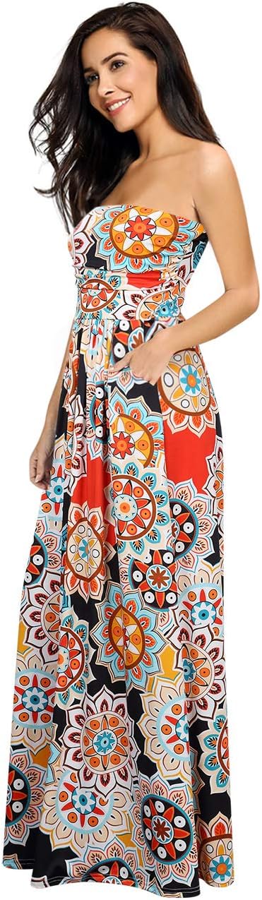 Women's Strapless Baby Shower Party Maxi Dress (Pink Orange, 2XL)