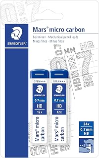 STAEDTLER 2507HBBK2D Mars Micro Refill Leads for Mechanical Pencils - HB, 0.7mm (Blistercard of 2 x Tubes of 12 Leads),Black