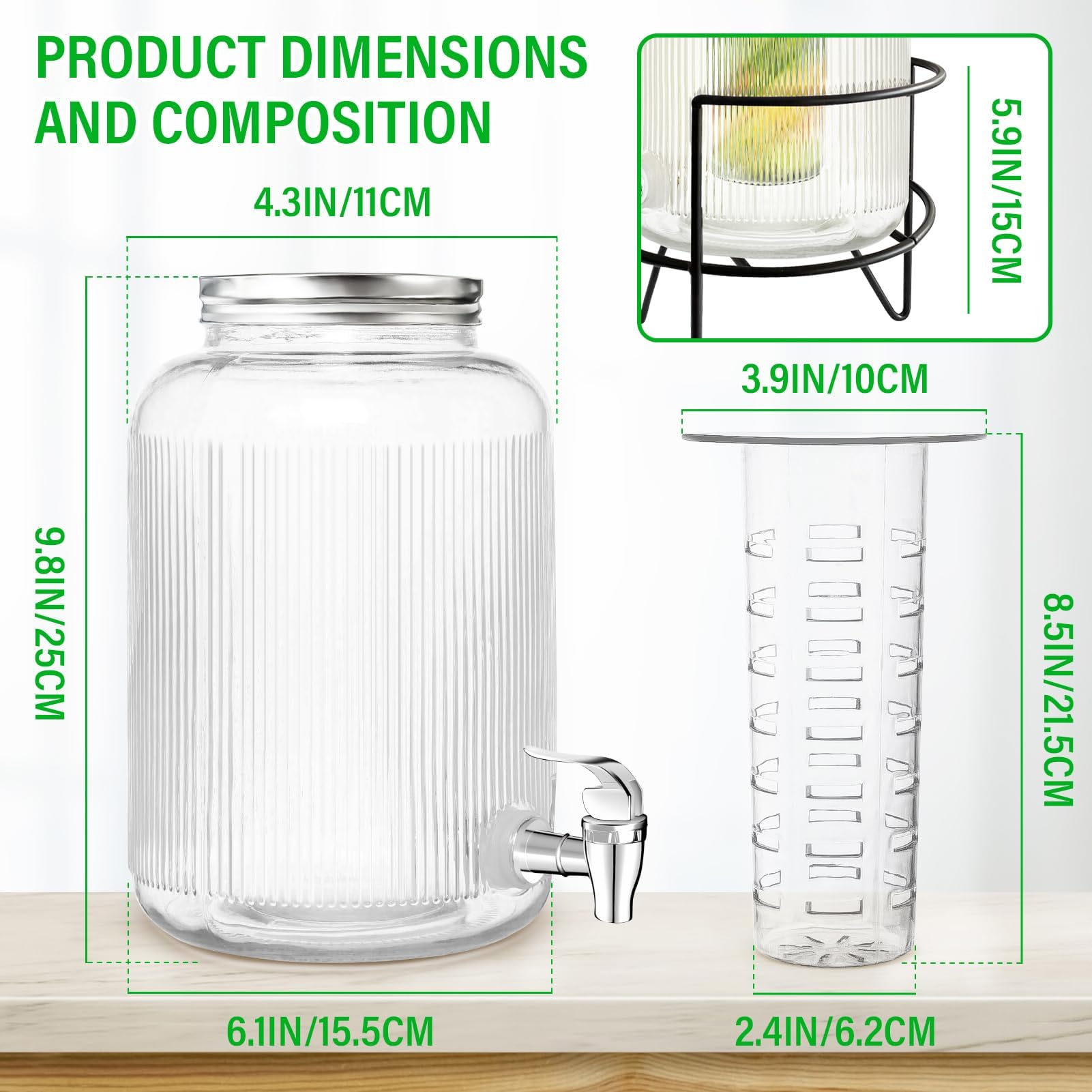 Distributeur de Boisson en Verre: 4 litres en Verre avec Cadre et Robinet - Distributeur de Jus Barbecue pour Sublimez vos Fêtes et Anniversaires (Glass)