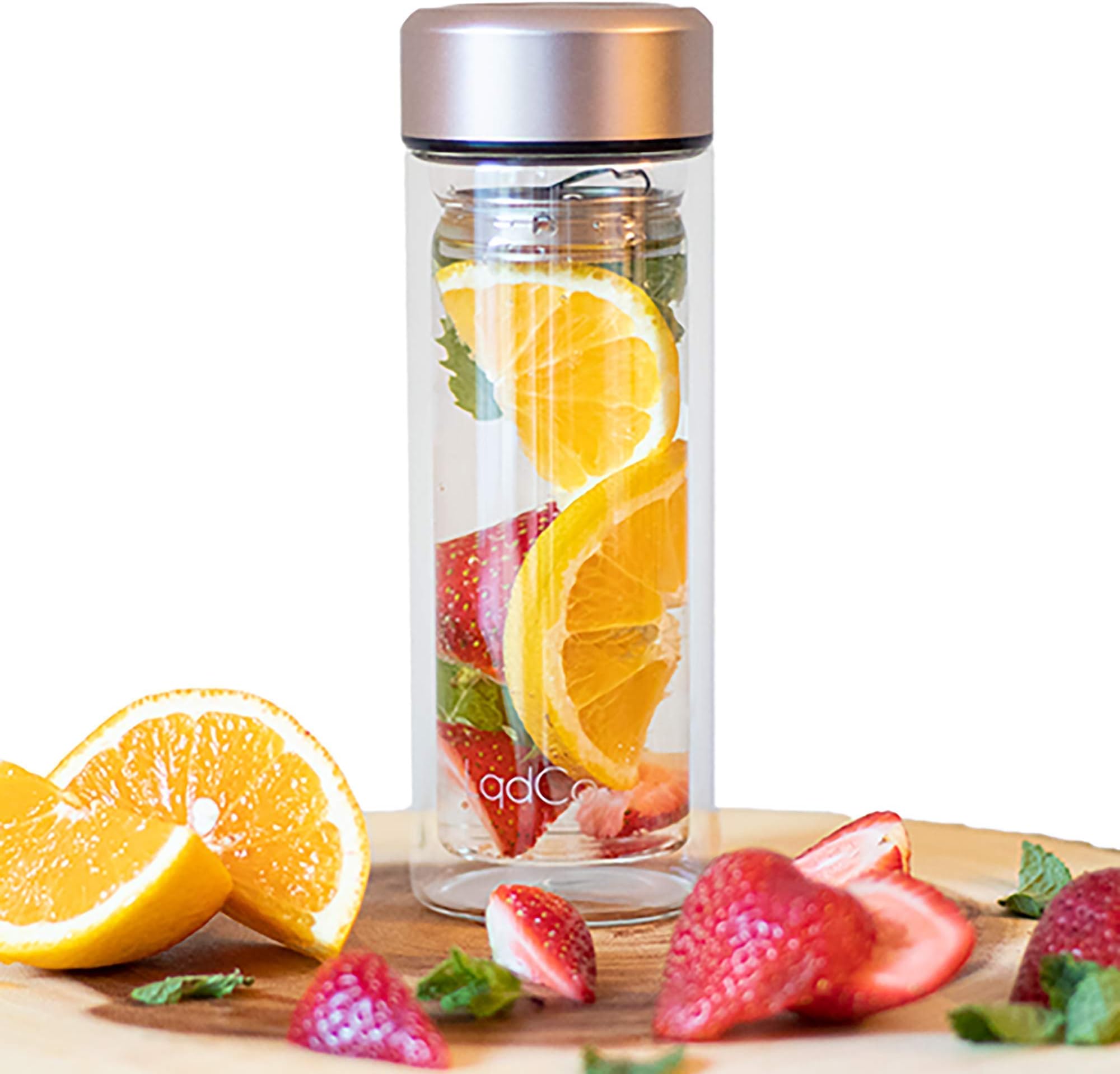 Light weight Double Glass Wall Bottle with Removal Infuser Basket. Double Walled Vacuum Insulated Tea Cup.