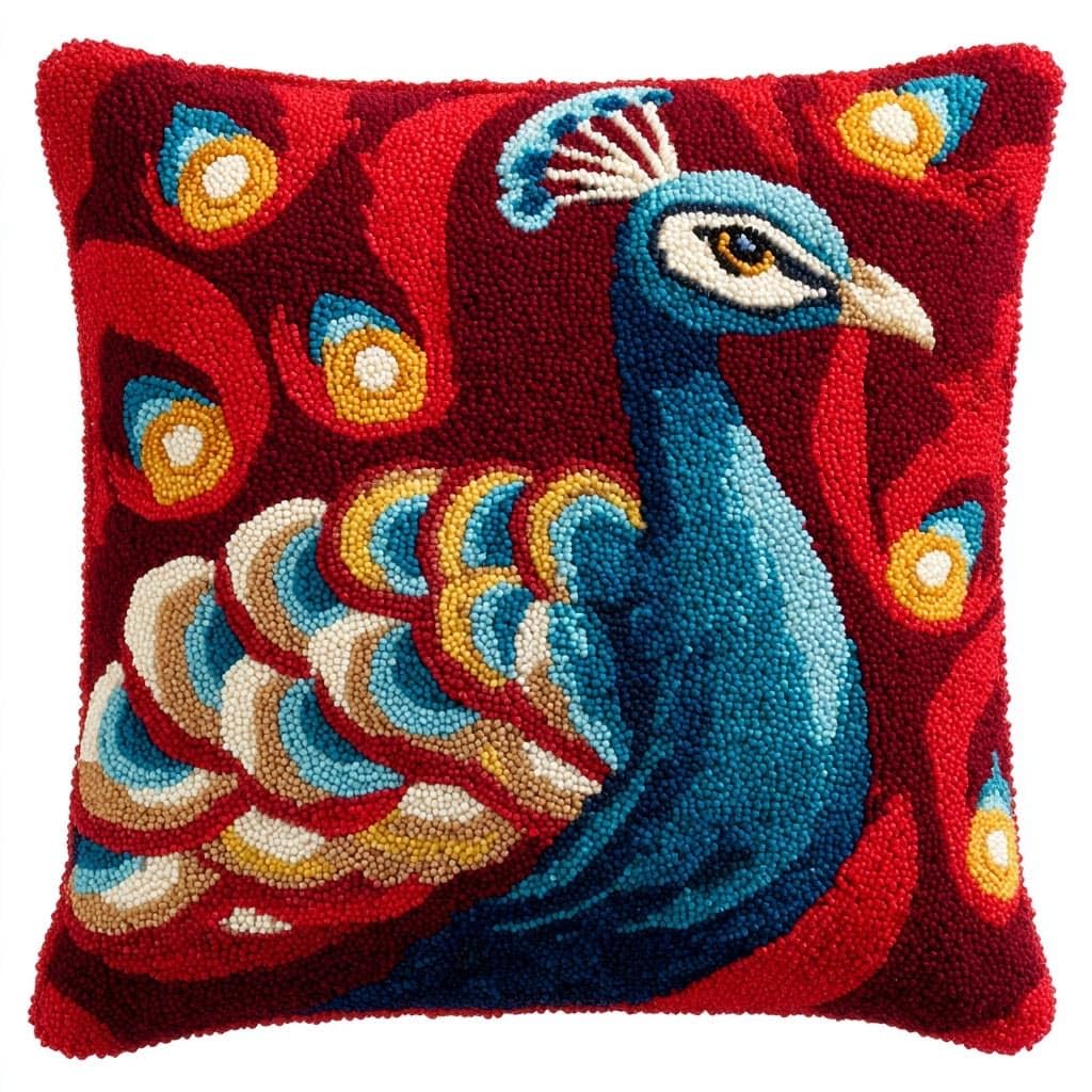 Henypt Latch Hook Pillow Case Embroidery Kits, Peacock