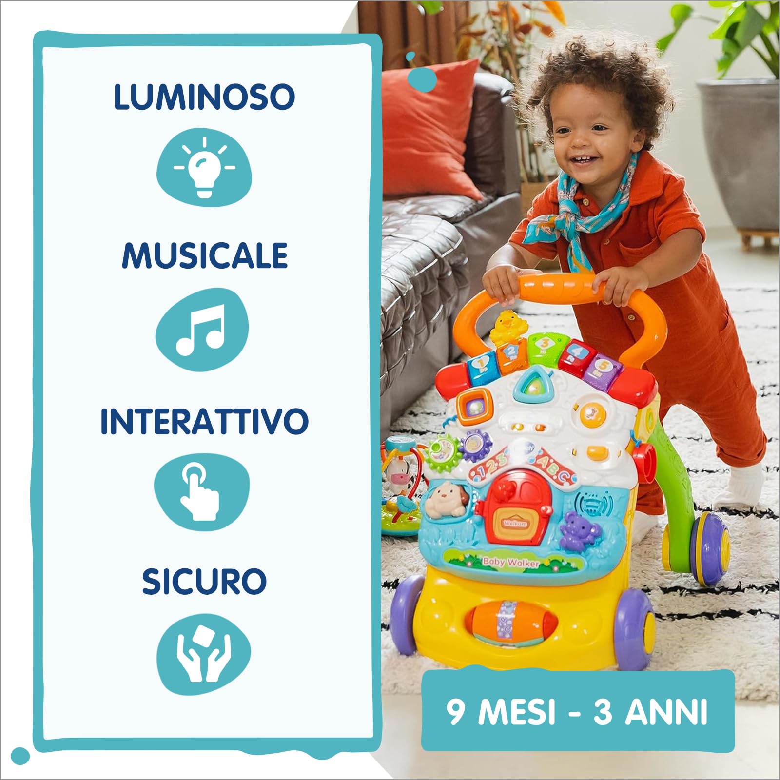 VTech Super Primi Passi Parlante 2 in 1 - Arancione, Primi Passi per Bambini con Sensore di Movimento e Sistema Frenante, Maniglia, Gioco Bambino con Animali e Numeri, Batterie Incluse, 9-36 Mesi