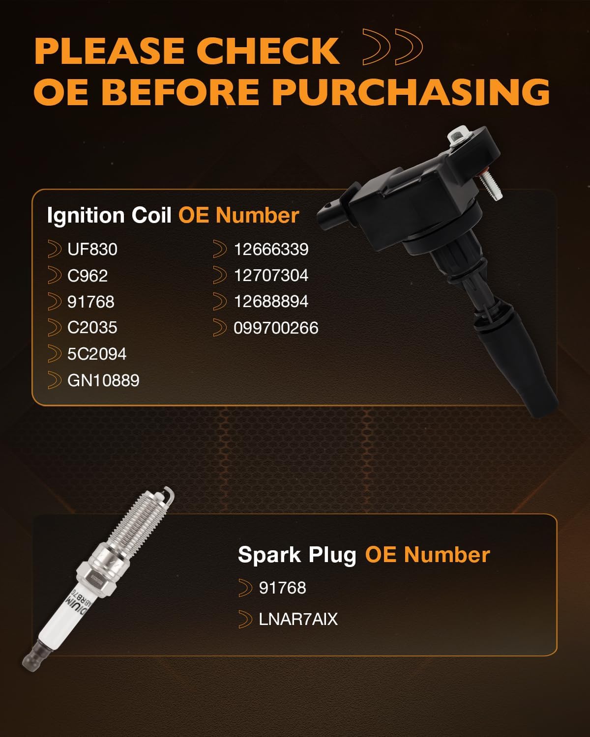 Set of 6 UF830 Ignition Coils & Iridium Spark Plugs Compatible with Cadillac 2016-2018 CT6 3.0L V6 3.6L V6, Ignition Coil Pack Compatible with Chevrolet 2016-2019 Camaro 3.6L V6, Replaces GN10889