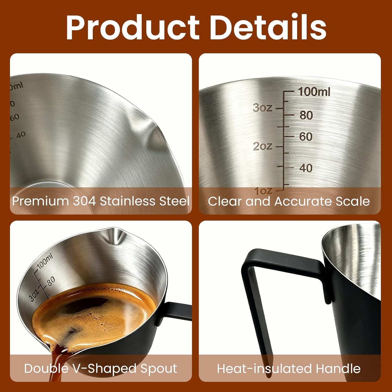 2 Pc Stainless Steel Espresso Shot Cups, 3.4oz/100ml, Black image 4