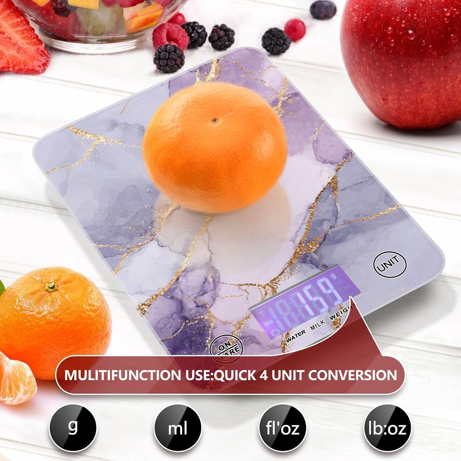 MNSRUU Food Kitchen Scale, Lavender Purple Marble Digital Food Scale, Kitchen Scales for Weight Loss/Baking/Cooking, Digital Weight Scale for Food Ounces and Grams
