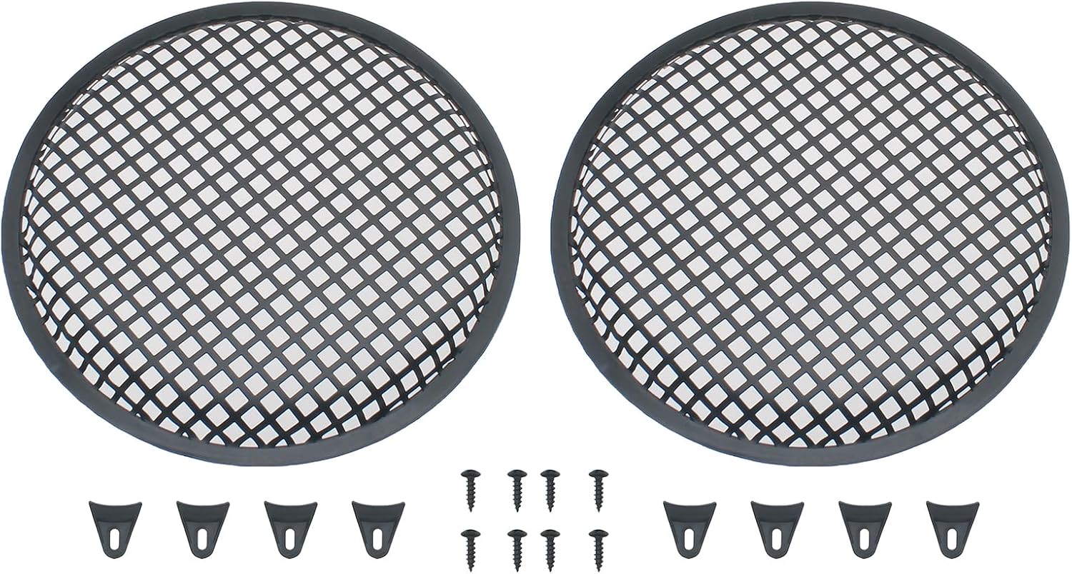 FDXGYH 2 Pack 10 Inch Square Hole Metal Mesh Speaker Grill Covers Subwoofer Grill Protective Case with Mounting Screws for Home Audio Car Speaker (Black)