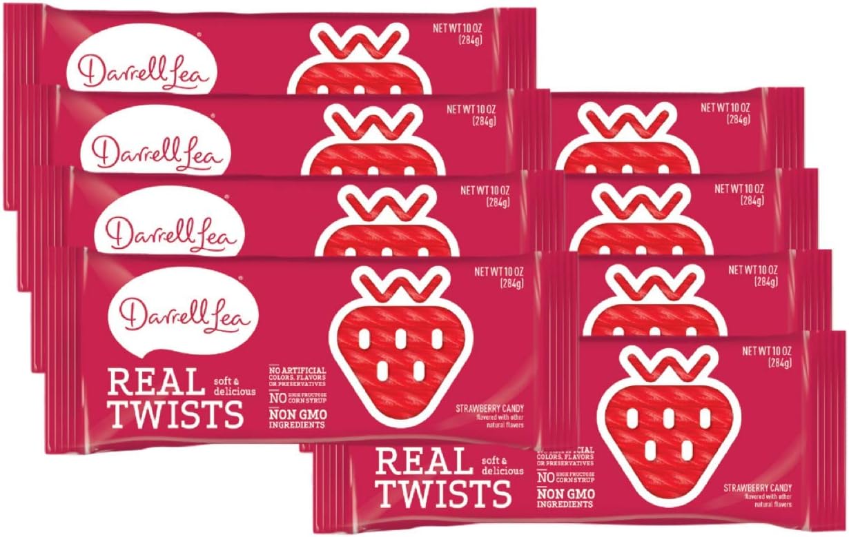 Strawberry Real Twists Candy (8-Pack) - Darrell Lea (8) 10oz - NON-GMO, NO HFCS, Vegan-Friendly & Kosher - From America's #1 Soft Eating Licorice Brand!