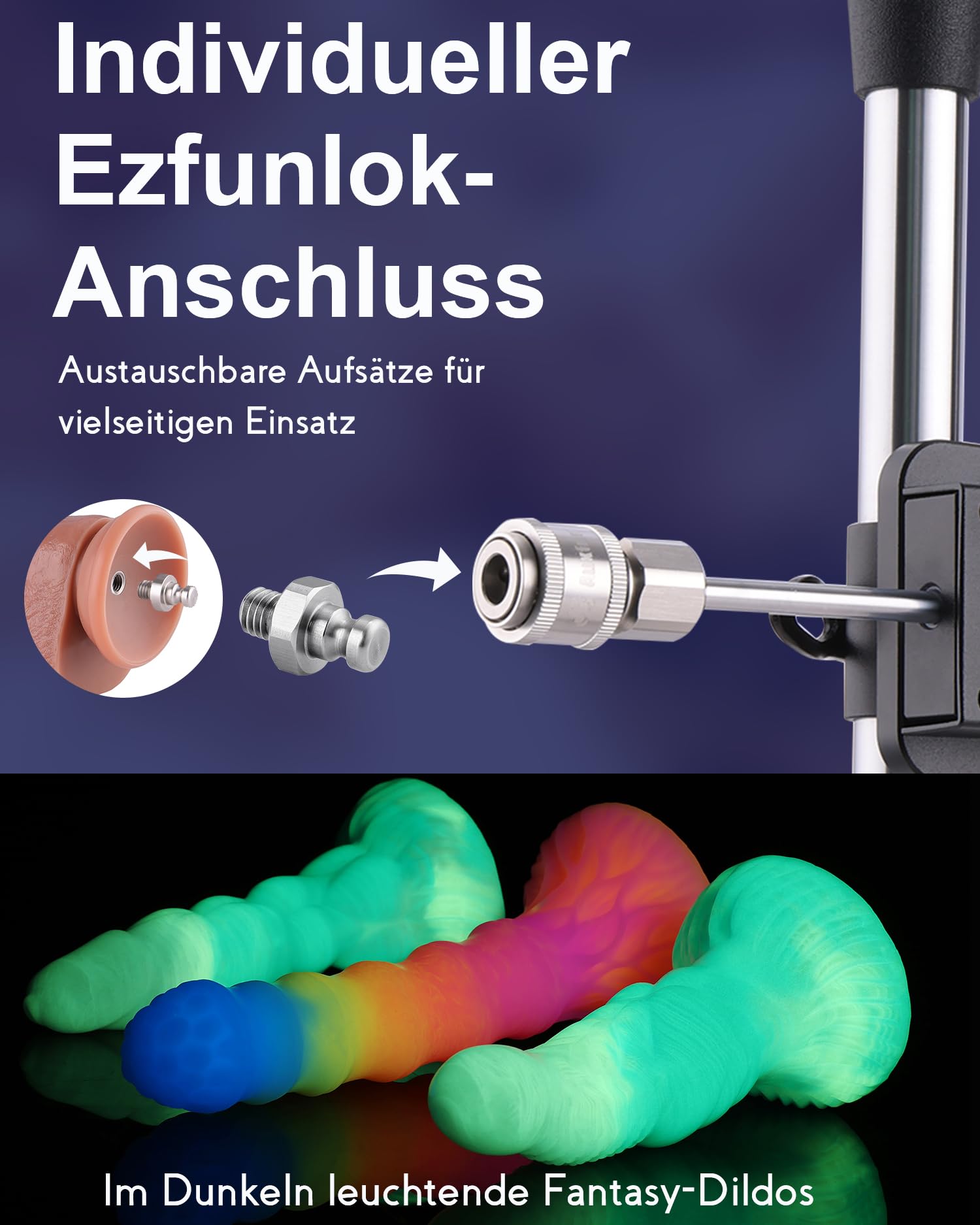 Sinloli APP-Sexmaschine, verbesserte APP-ferngesteuerte automatische Liebesmaschine mit im Dunkeln leuchtenden Silikon-Dildo-Aufsätzen, einstellbarer Stoßtiefe und Winkel, Sexspielzeug für Erwachsene