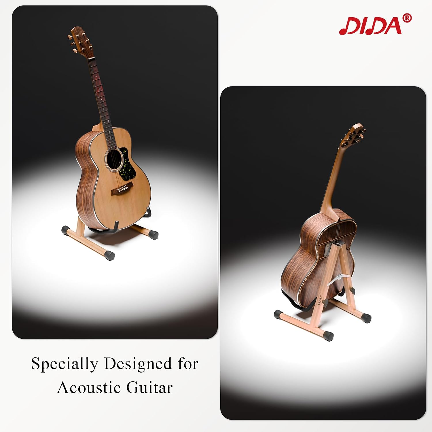 DIDA Guitar Stand, Wooden A-Frame Stands for Acoustic Guitar, Violin, Ukulele, Electric Guitar, Bass, and Cello with Non-Slip Padding for Home and Travel (Ash Wood, Acoustic Guitar) image 5