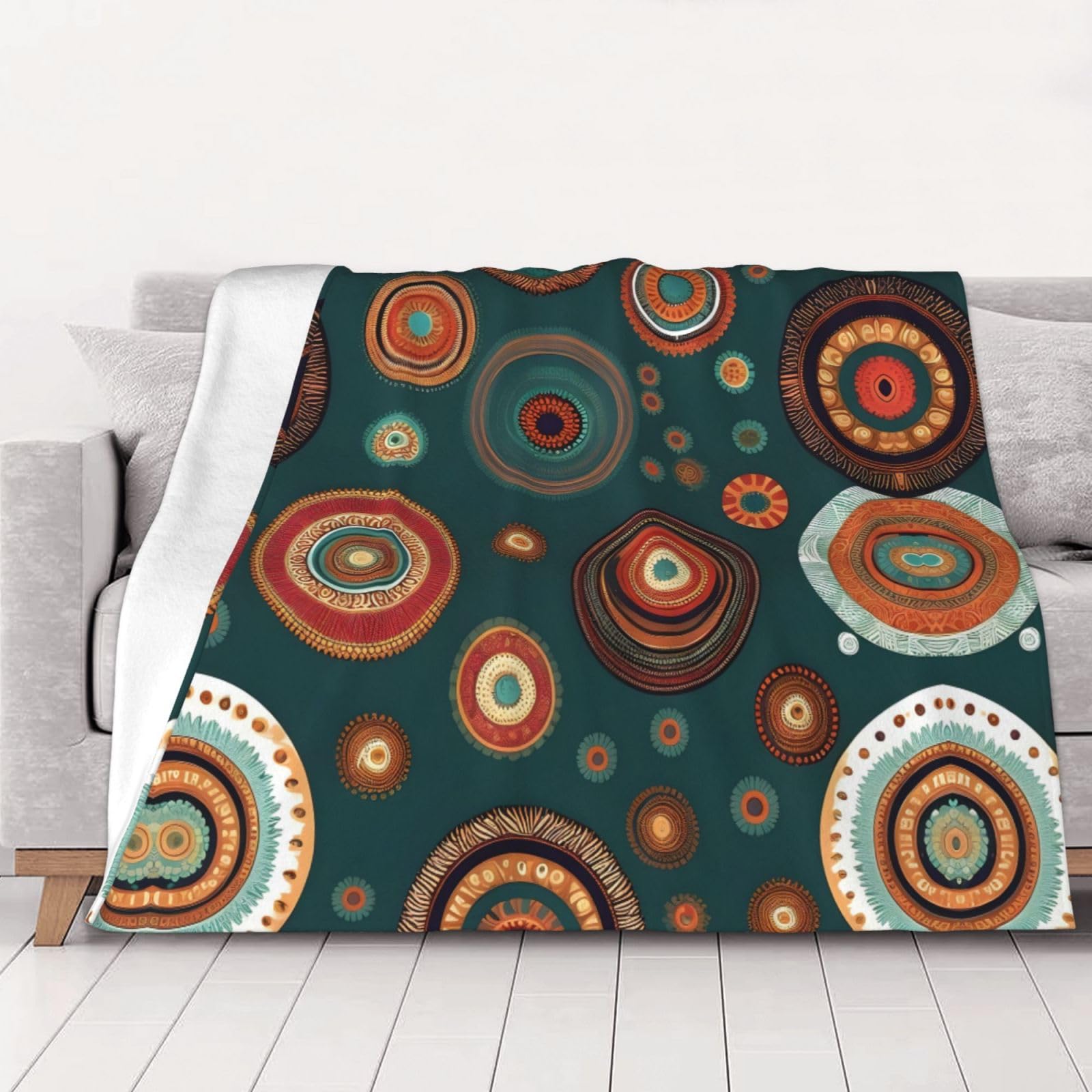 Couverture douce floral et cercles ethniques 150x200 plaid canapé lit toutes saisons