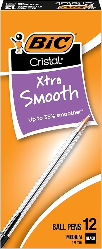 Cristal Xtra Smooth Black Ballpoint Pens, Medium Point, 12-Count Pack