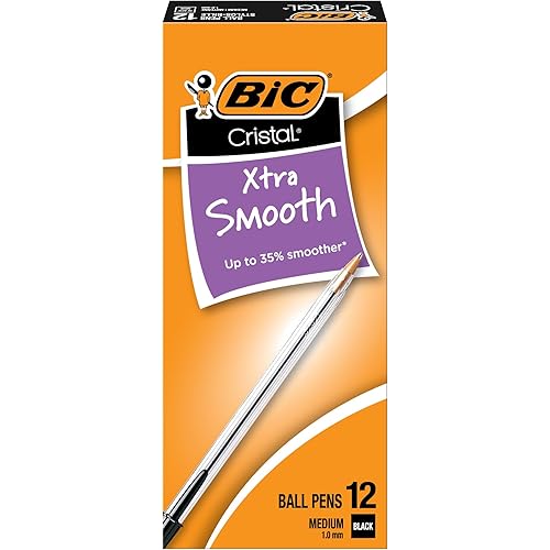 BIC Cristal Xtra Smooth Black Ballpoint Pens, Medium Point (1.0mm), 12-Count Pack, Extra Smooth and Reliable Ballpoint Pens