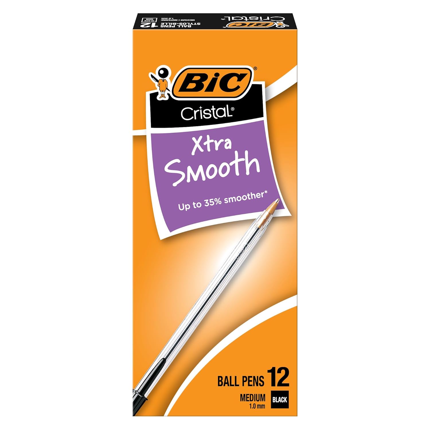 BIC Cristal Xtra Smooth Black Ballpoint Pens Medium Point 1 0mm 12-Count Pack Extra Smooth and Reliable Ballpoint
