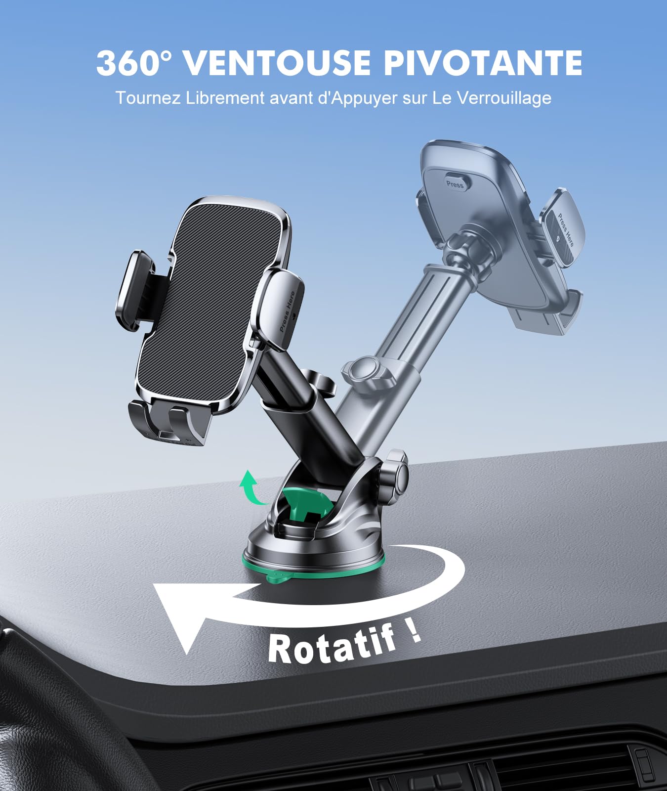 Support Téléphone Voiture Ventouse Militaire – Rotation 360°, Fixation Sur Tableau De Bord/pare-brise, Compatible 4-7 Pouces - 11