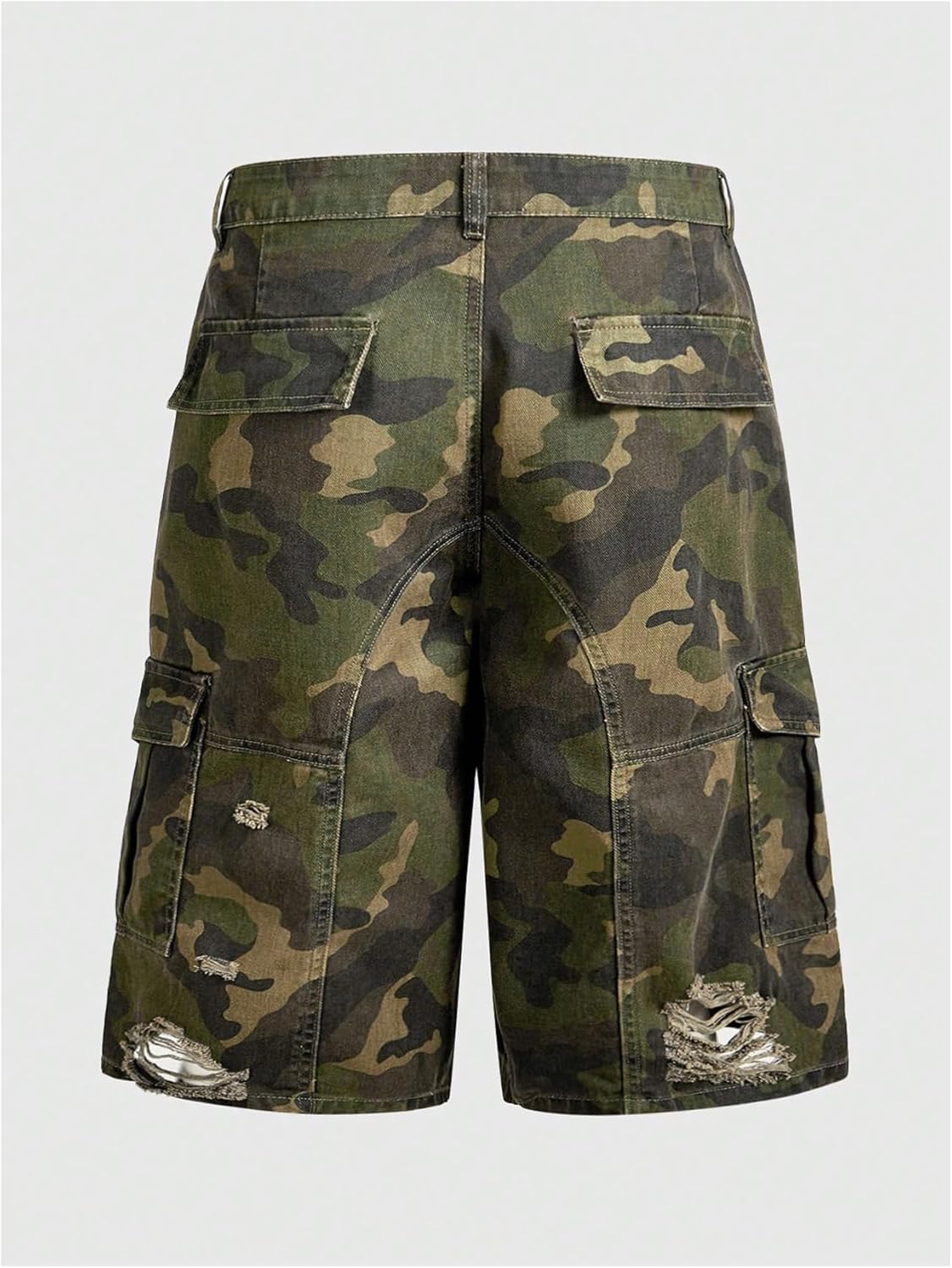 WDIRARA Men's Camo Cargo Denim Shorts Baggy Jorts Ripped Wide Leg Capri Jeans Streetwear - Image 4