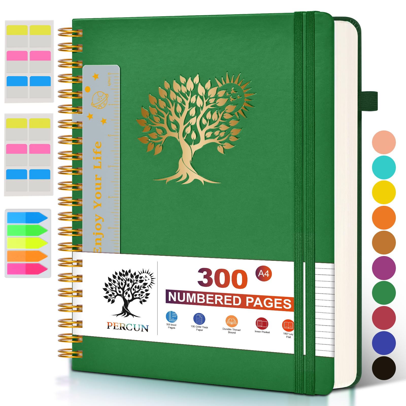 Grand carnet à spirale avec 300 pages numérotées – Journal à spirale A4 pour écriture, pages lignées pour l'université, le travail et l'école – Carnet à couverture rigide en cuir – 21,6 x 27,9 cm