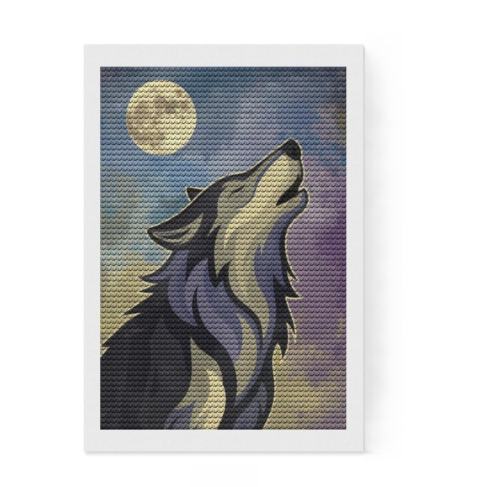 Junmoney Wolf Howling at The Moon Diamond Painting Set 8"x12", for Family Craft Time, Fun Craft Experience, Modern Decor, Christmas Gift