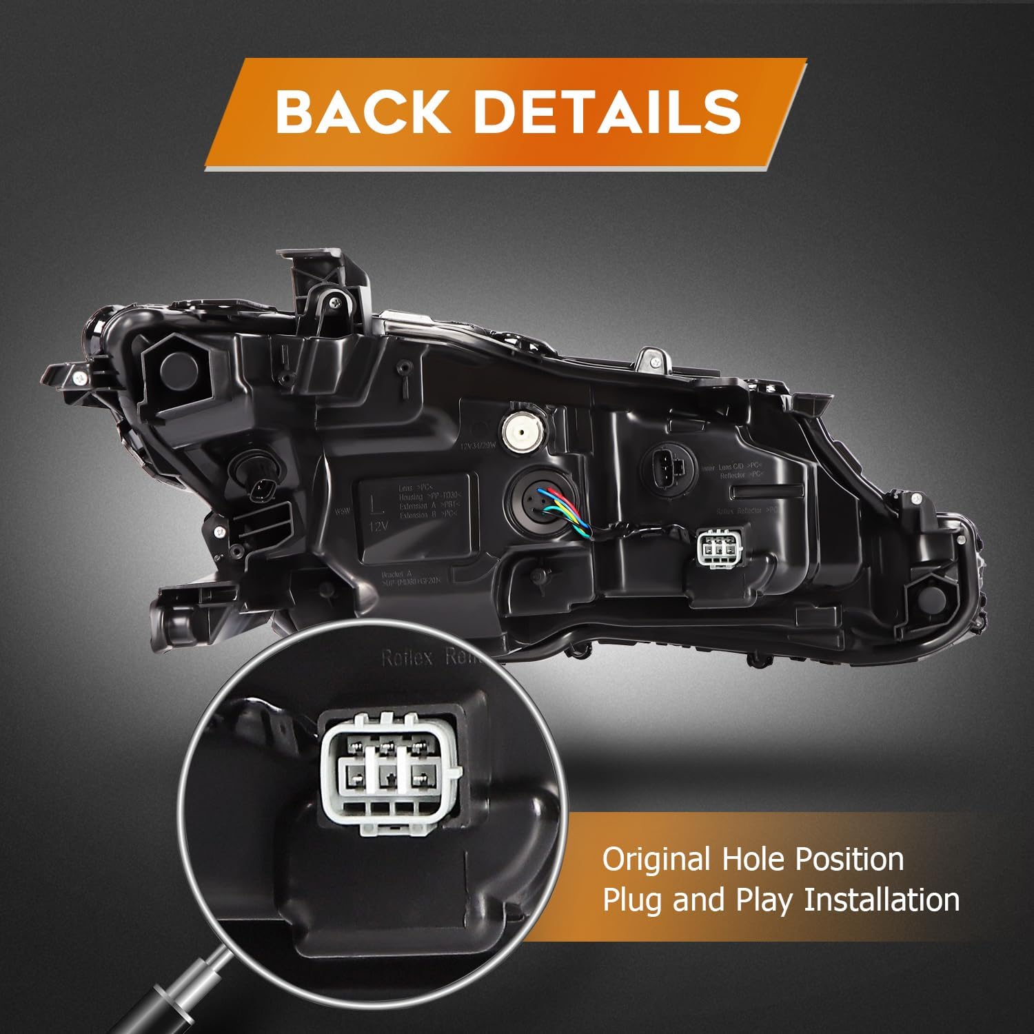 Headlight Assembly Fit with 2018-2022 for for Toyota Camry L/LE/SE Black Housing Amber Reflector Pair 81150-06D72 81110-06D72