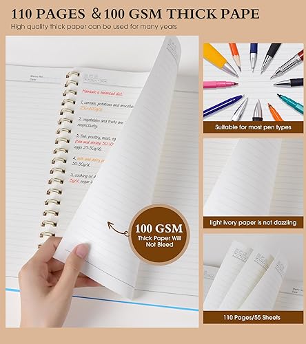 Miniatura 4 de Cuaderno de espiral de 8.5 x 11 pulgadas, cuadernos rayados para mujeres y hombres, diario grande A4 con rayas universitarias, papel de 3.53 ozm,
