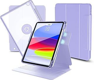nimin Rotating Case for ipad 7th / 8th / 9th Generation Case with Pencil Holder, Dechable ipad Case 10.2 inch with Foldable Magnetic Stand, Auto Sleep/Wake, 11 Different Positions, Purple