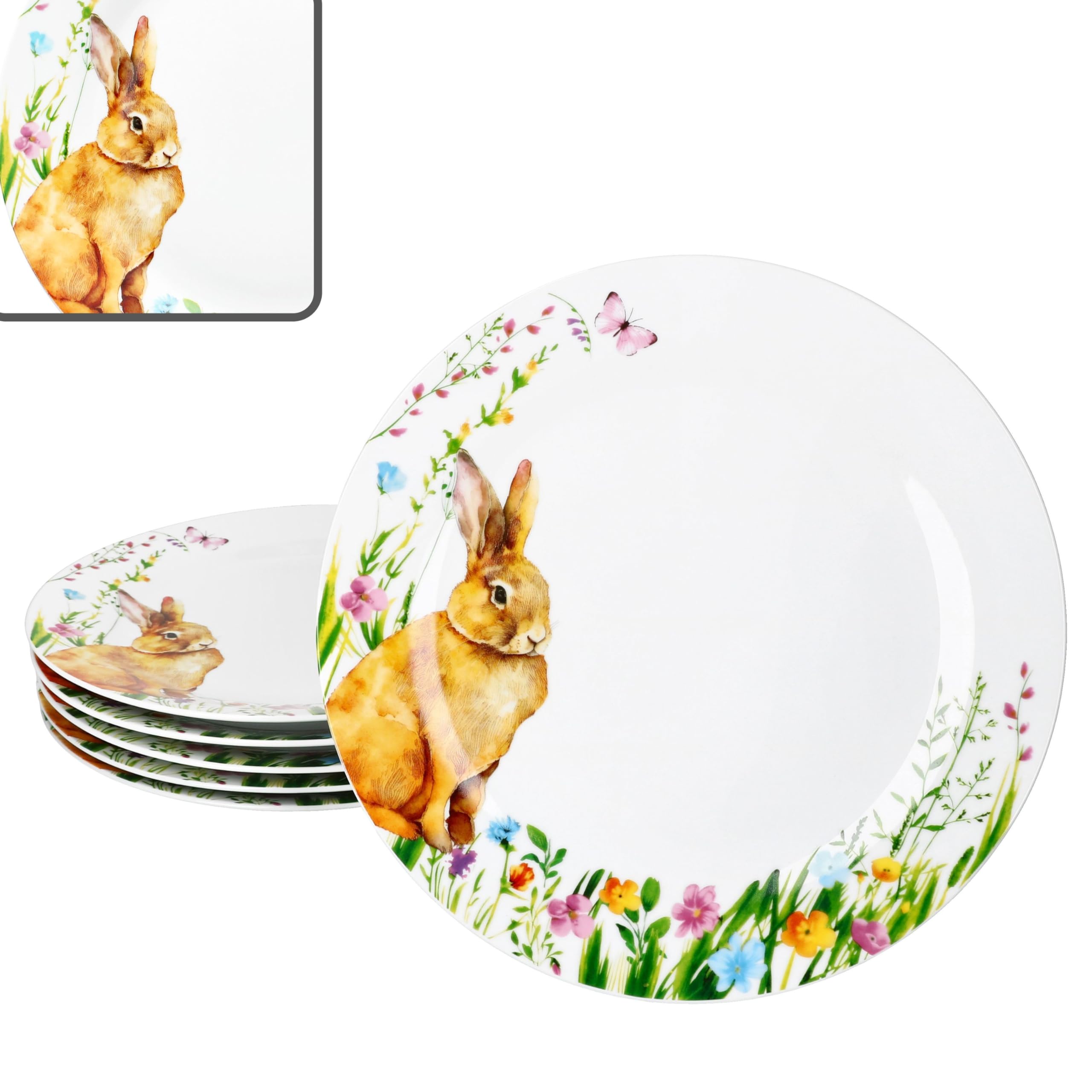 MamboCat Set di 6 piatti piani Osterfreude I Ø 27 cm I piatti in porcellana primaverile con decorazione coniglietto pasquale per 6 persone, piatti grandi per pasti principali, grigliate e così via.