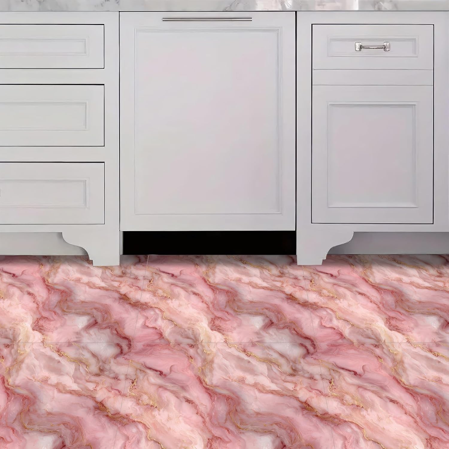 10PCS 12x12 Inch Peel and Stick Floor Tiles Self Adhesive Vinyl Flooring Tile Pink Marble Removable Decals Bathroom Laundry DIY Home Decoration