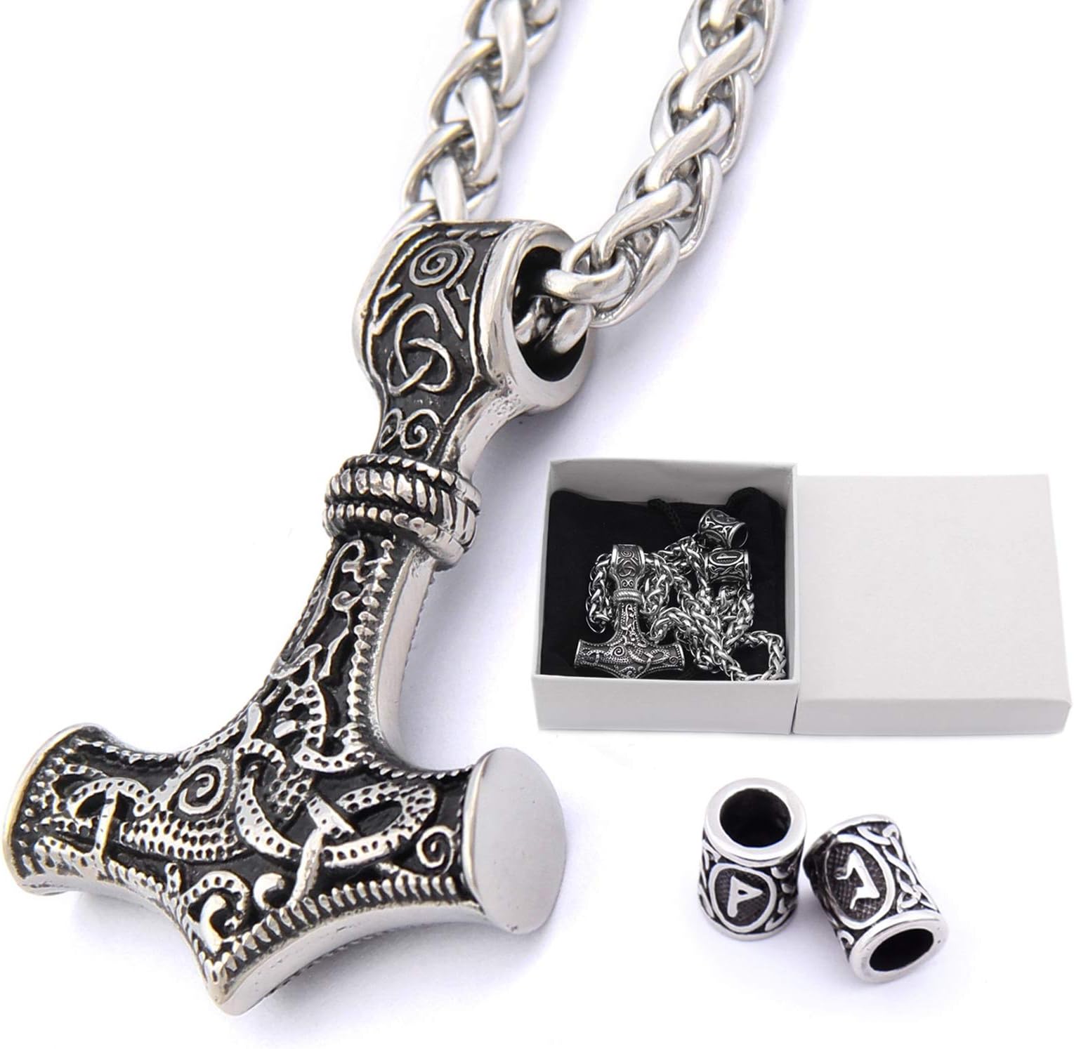 Stainless Steel Mjolnir Thor Hammer Necklace Pendant Norse Viking Battle Axe Amulet Jewelry Men Women