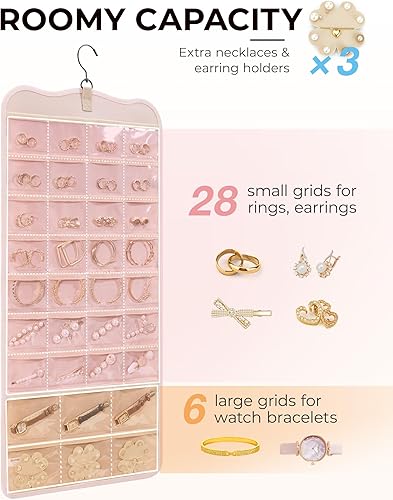 Miniatura 54 de BAGSMART Organizador colgante de joyas, soporte para collares, aretes y anillos, con 20 bolsas de joyería, rollo de almacenamiento de viaje con Negro