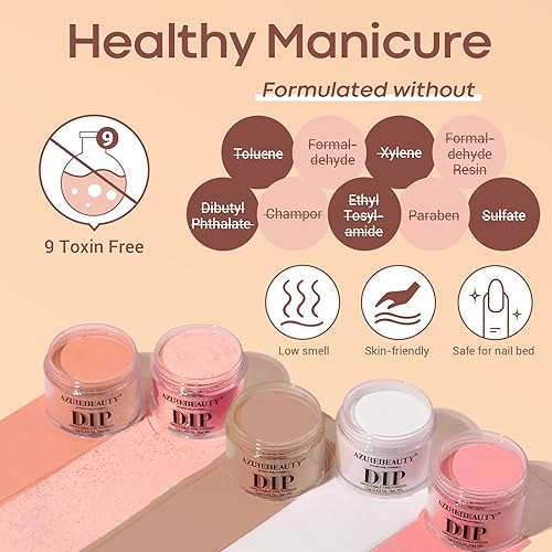 Miniatura 6 de AZUREBEAUTY Kit de iniciación de 18 piezas de polvo de inmersión para uñas, 8 tonos de piel nude, champán, brillantina, rosa neutro, con polvo de