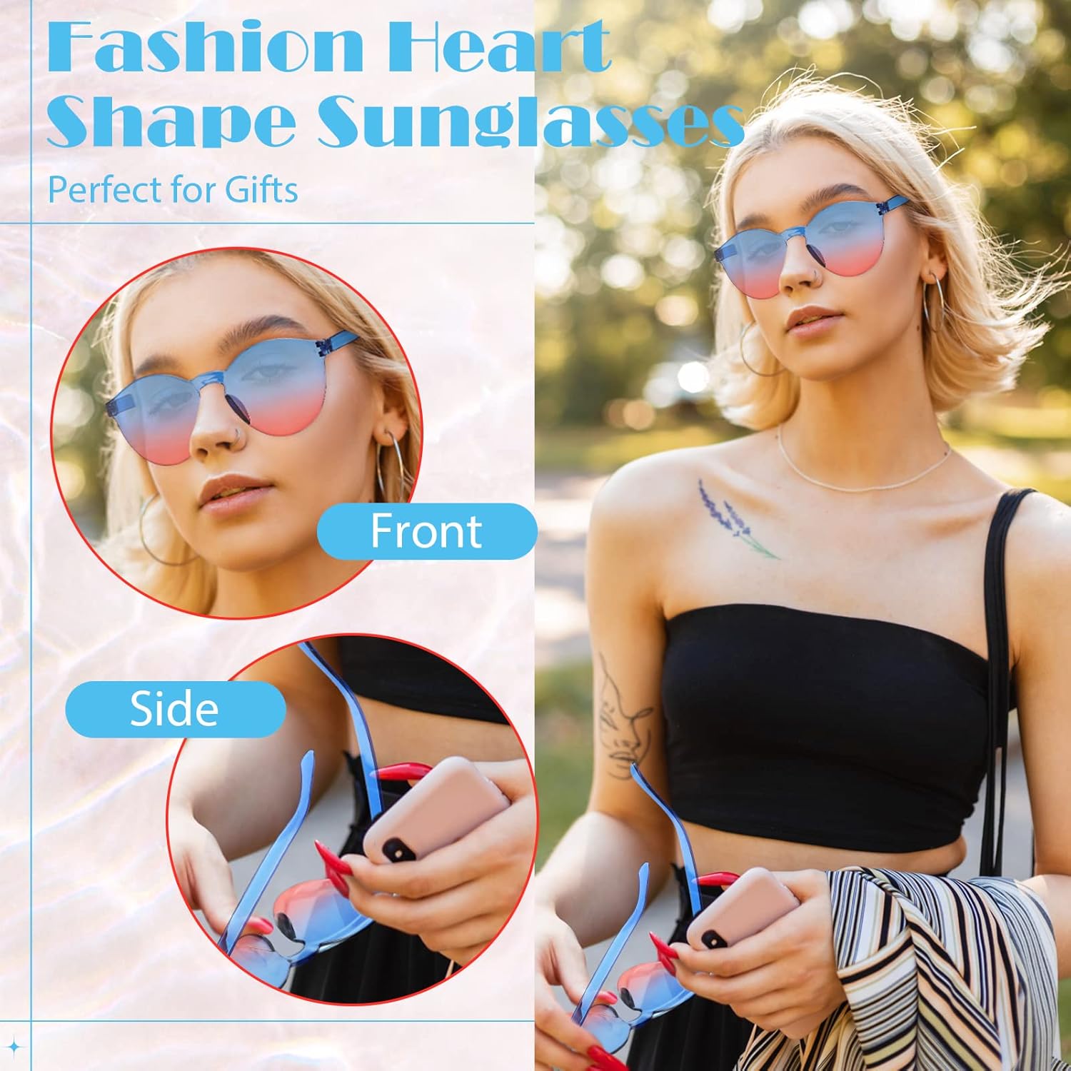 Hoteam 24 Pairs Colored Sunglasses Bulk Rimless Fun Party Sunglasses Transparent Round Candy Tinted Glasses Retro Eyewear for Women Adult Bachelorette Cosplay Party - Image 5