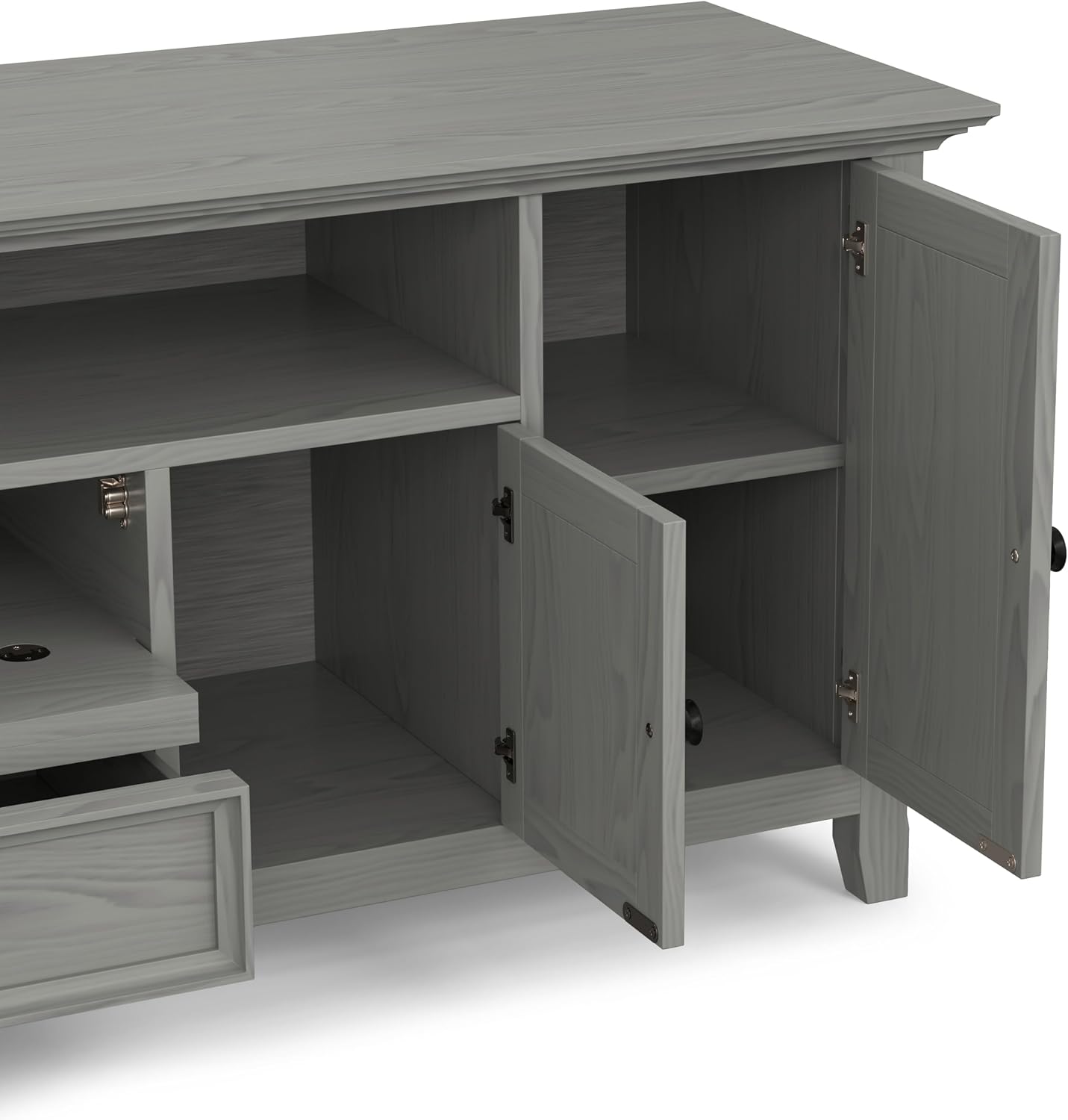 SIMPLIHOME Amherst TV Stand - 72 inch Wide Solid Wood Media Console in Fog Grey, Transitional Entertainment Center for Living Room for TVs up to 80 Inches with Shelves and Cable Management