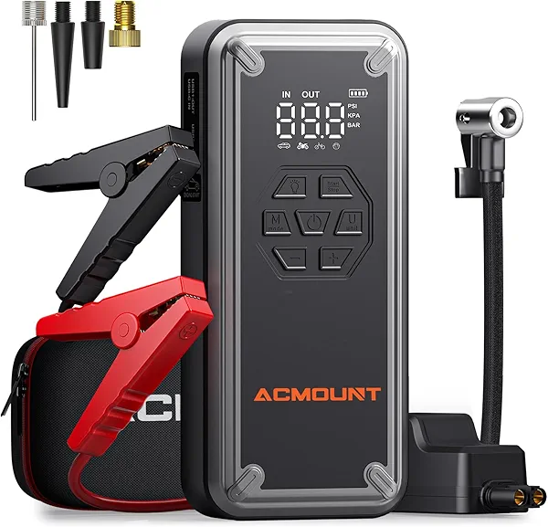 Acmount W160 Jump Starter with Air Compressor, 5000A Car Jump Starter 150PSI Tire Inflator, 12V Car Battery Jumper Pack for Up to 9.0 Gas/8.0L Diesel, Portable Air Pump with LCD Display & LED Light