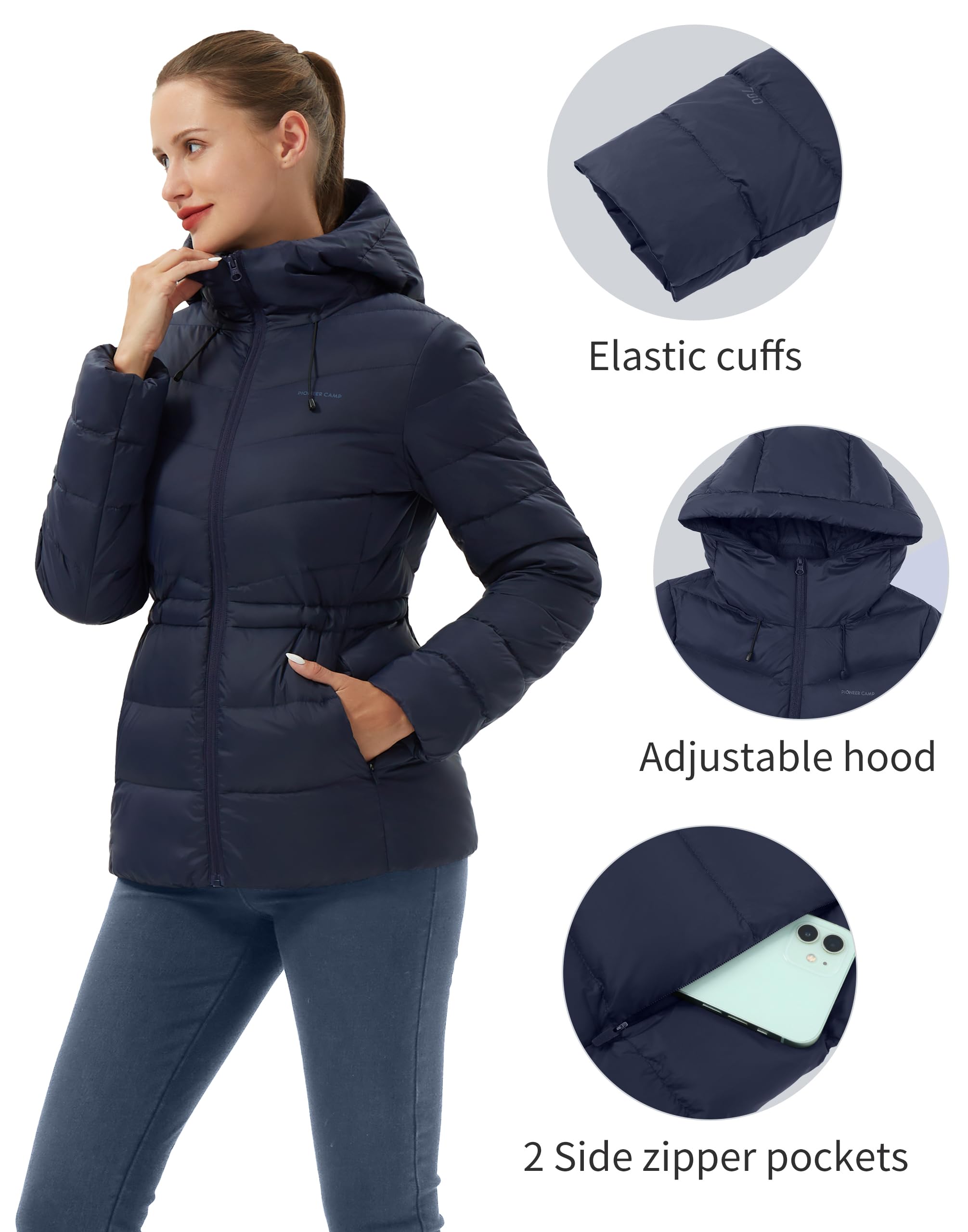 Chaqueta de plumón para mujer, ligera, con capucha