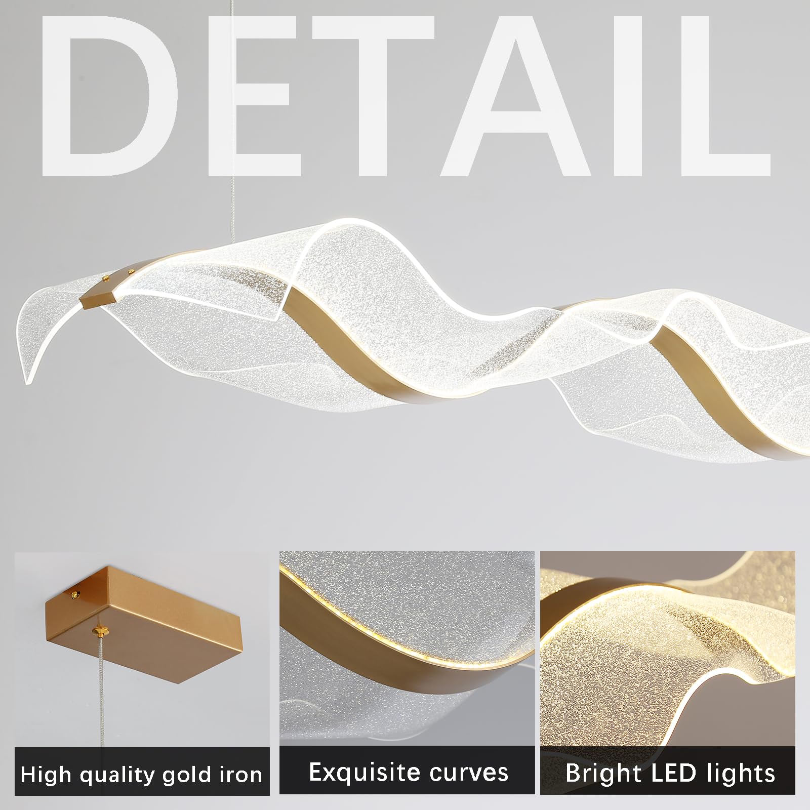 Kronleuchter, moderne LED-Pendelleuchte mit Fernbedienung, dimmbar, Esstisch-Pendelleuchte, Wellen-Deckenleuchten, verstellbar, für Kücheninsel, Schlafzimmer, Empfangshalle, Hängeleuchte