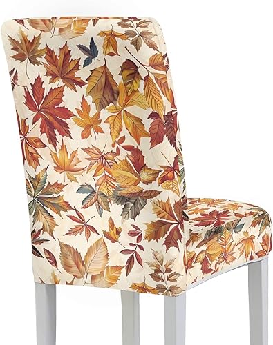 Miniatura 3 de Rnyleeg Fall Autumn Seat Covers for Dining Chairs Set of 2 Leaves Themed Stretch Dining Chair Covers Soft Comfy Chair Slipcovers for Kitchen Hoja de