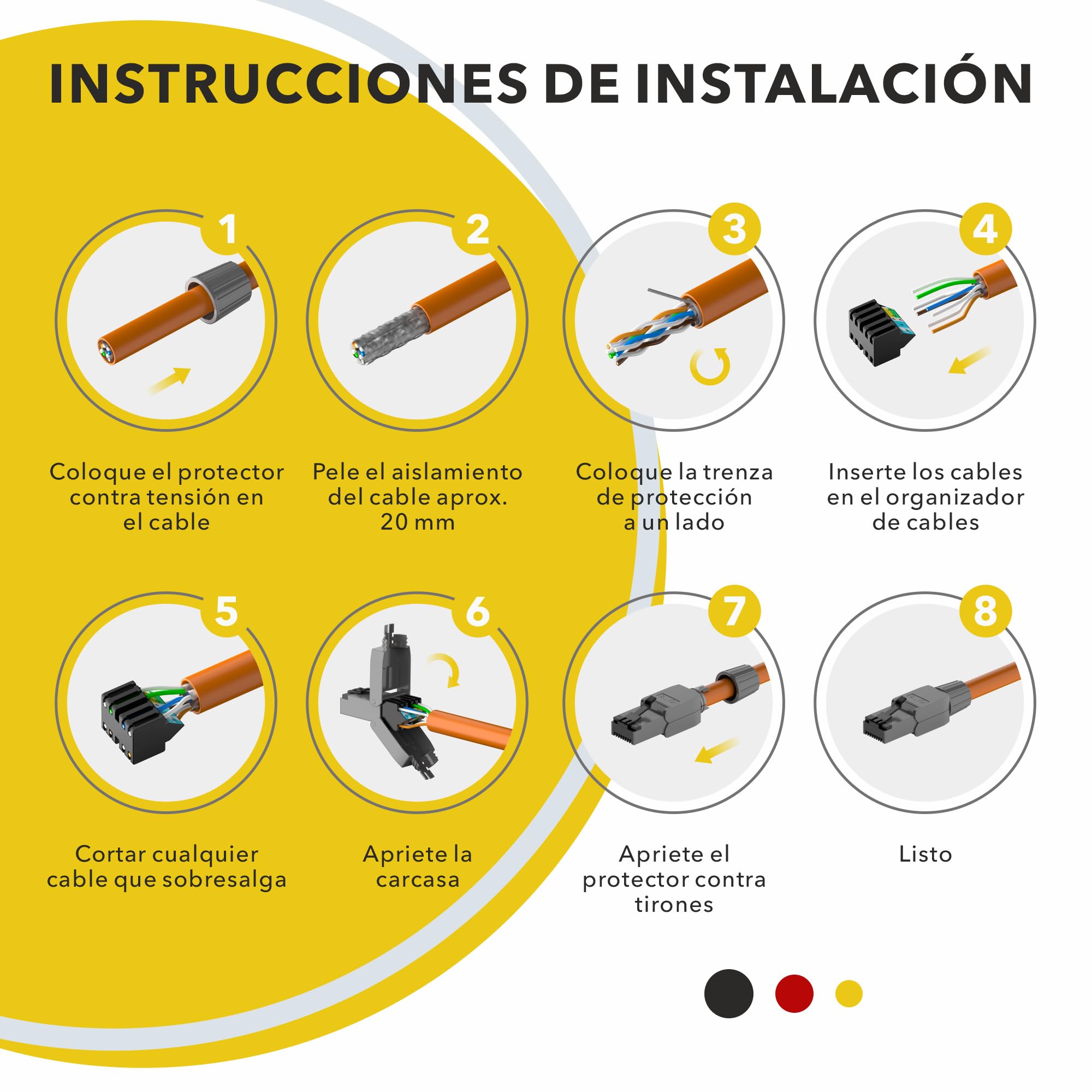 RedStar24 Conector RJ45 Cat 7 Cat 8 Conectores sin Herramientas Blindado Enchufe Macho hasta 10 Gigabit, para Cable de Red Ethernet Cat8.1 Cat8 Cat7 Cat6a Cat6 8 polos Enchufe | 4 unidades negro