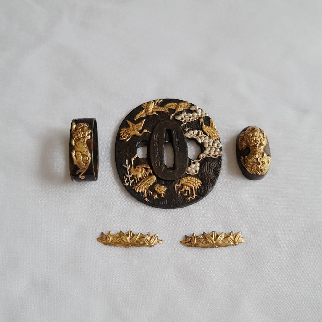 Japanese Sword (SEPPA-HABAKI-ITO) Gold-Plating Copper 054-065 Menuki Fuchi-Kashira Tsuba