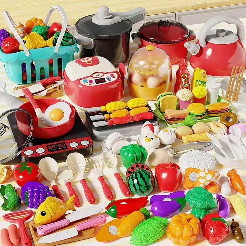 NXPZ 102 Pcs Accessoires Cuisine Enfant, Cuisine Jouet Extérieur, Jeux de Rôle Cuisine, avec Ustensiles de Cuisine, Casseroles, Aliments Dinette Enfant et...