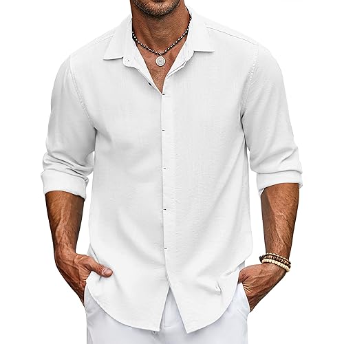 COOFANDY Men's Casual Shirt Long Sleeve Casual Button Down Shirt for Men Summer Beach Wedding Shirt