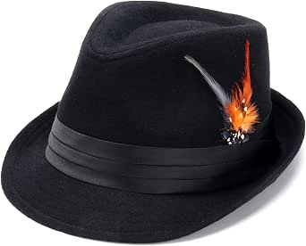 Ultrafun Classic Short Brim Felt Fedora Hat with Feather Band