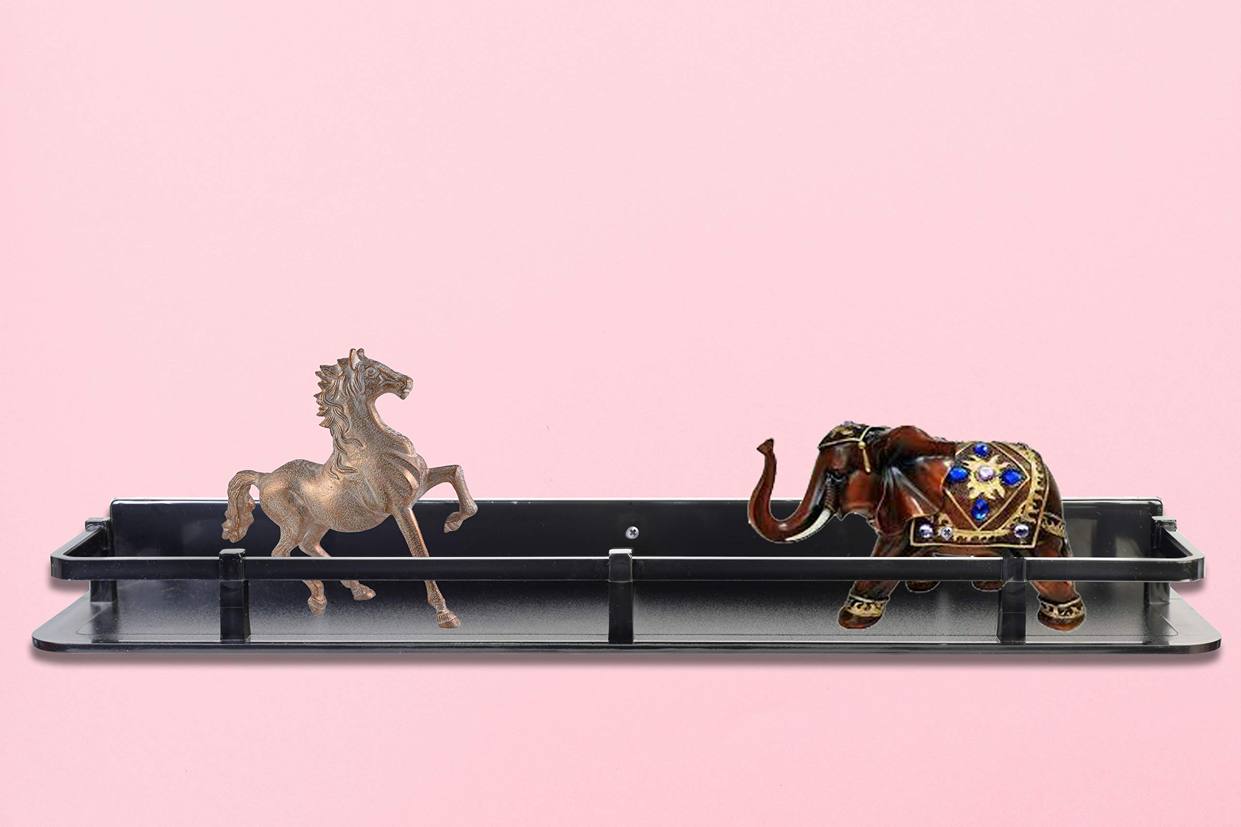 Homray VR VR112/ABS Plastic Multipurpose Rectangular Storage Shelf with Rounded Corner,-02 Piece-18 inch/Easy to Mount/Unbreakable & Durable/Easy to Clean/Lightweight - Black/Wall Shelves