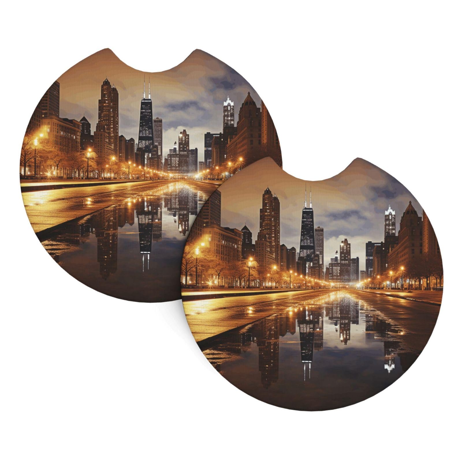2PCS Car Coaster for Cup Holders Universal Auto Cup Mat Chicago Cup Coaster Pad 2.7" Waterproof Neoprene Non-Slip Cup Holder Coasters Car Interior Accessories for Women Men