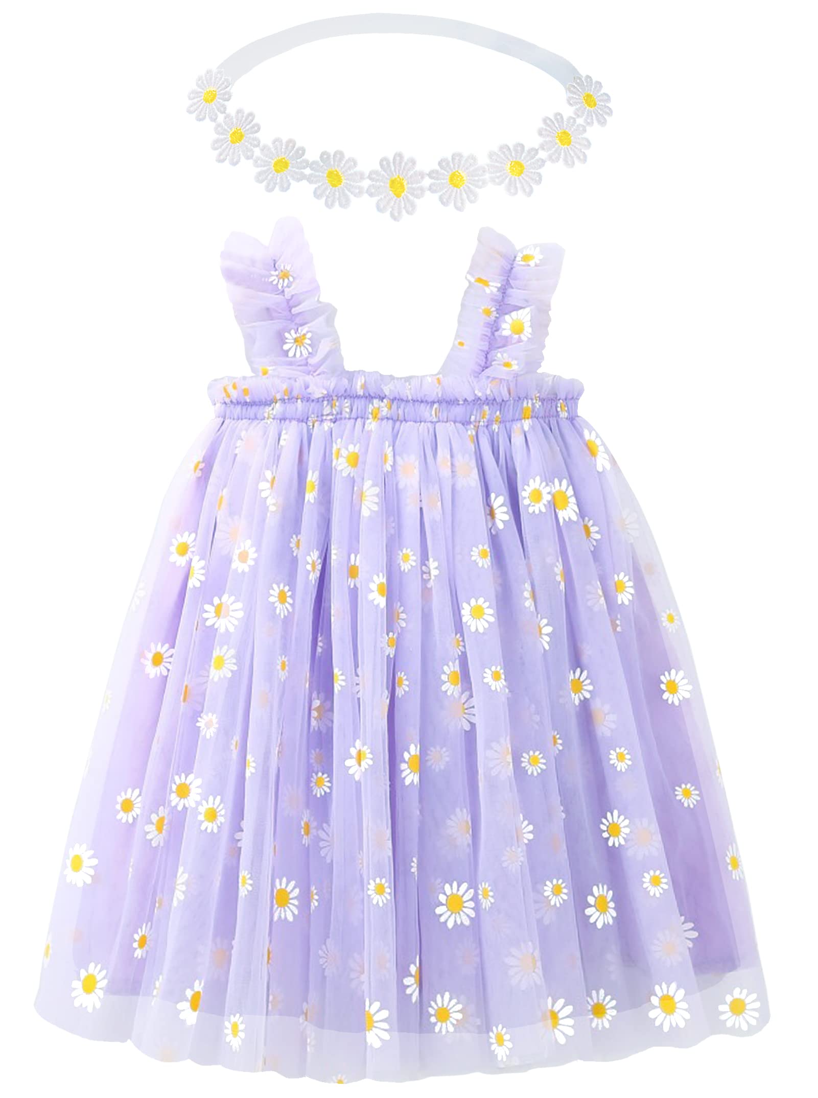 BGFKS Baby Girls Toddler Daisy Tutu Dress,Princess Party Dress with Soft Daisy Flower Headband.