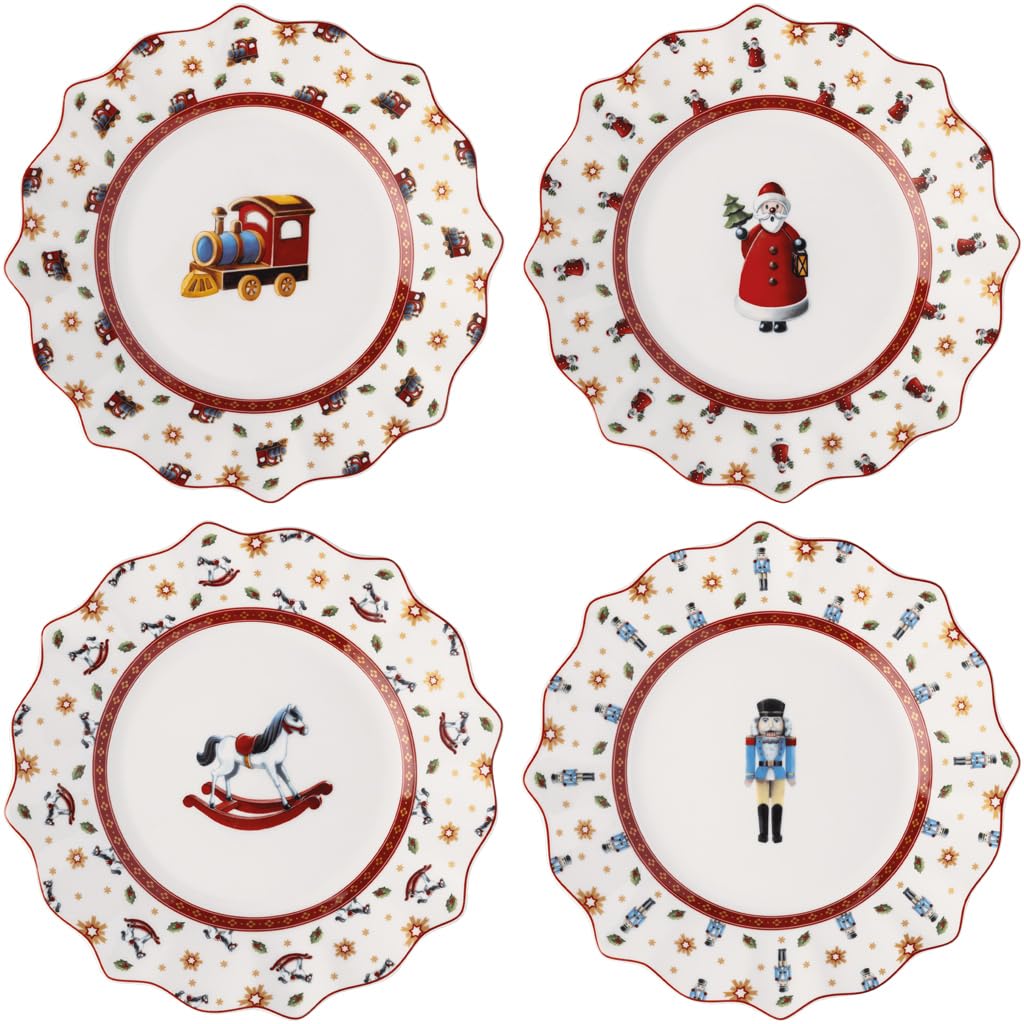 Villeroy & Boch - Toy's Delight jubileuszowy zestaw talerzy 4 szt. kolorowy, Boże Narodzenie, zestaw talerzy dla 4 os., talerz obiadowy, talerz śniadaniowy, motyw świąteczny, porcelana Premium
