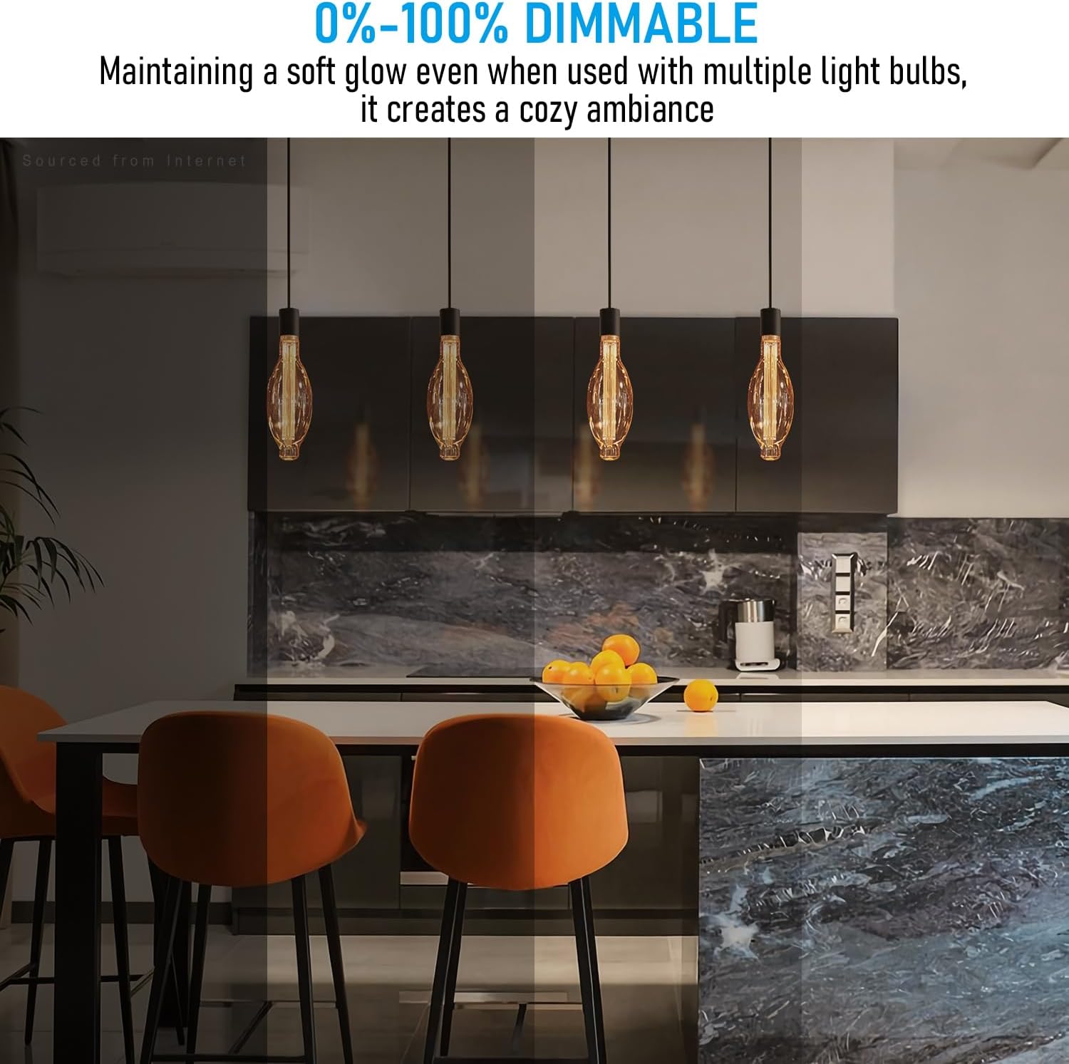 ESCENA Streamline Shape Series LED Decorative Light Bulb, Classic BT37 Vintage Edison Bulb Dimmable 3.5W, E26 Base, Unique Virtual Filament Vintage Light Bulbs, Amber Glass, 2000K Soft Warm, UL Listed