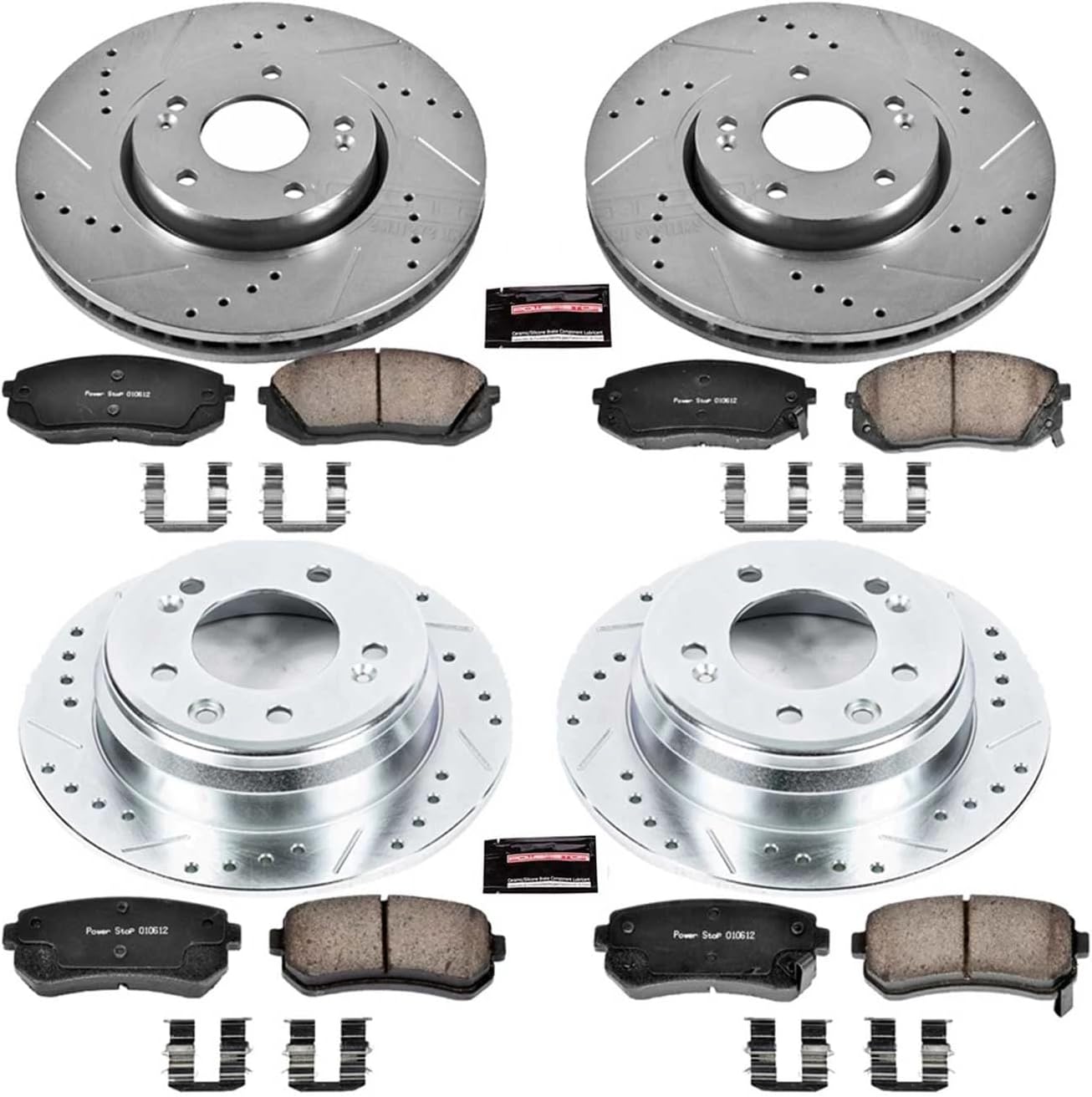 PowerStop Front and Rear Brake Kit For Hyundai Tucson 2012-15 | Kia Sportage 2012-16 - Drilled and Slotted Disc Rotors with Ceramic Brake Pads Replacement, K6088
